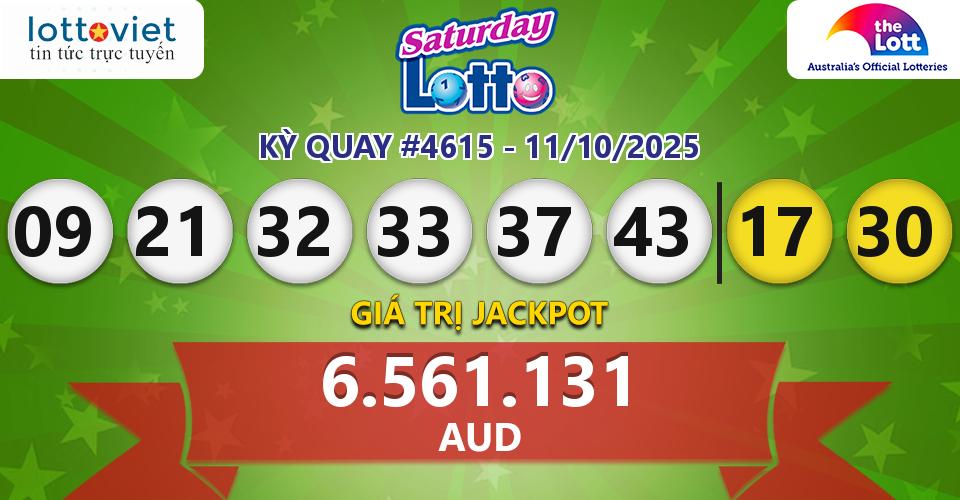 Cập nhật kết quả xổ số Úc Saturday Lotto hôm nay ngày 11/10/2025