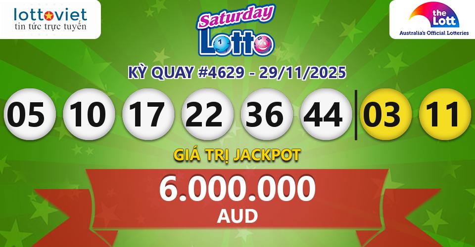 Cập nhật kết quả xổ số Úc Saturday Lotto hôm nay ngày 29/11/2025