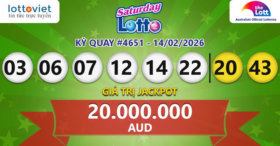 Cập nhật kết quả xổ số Úc Saturday Lotto hôm nay ngày 14/02/2026
