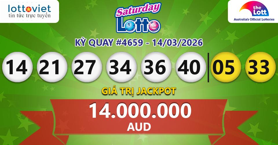 Cập nhật kết quả xổ số Úc Saturday Lotto hôm nay ngày 14/03/2026