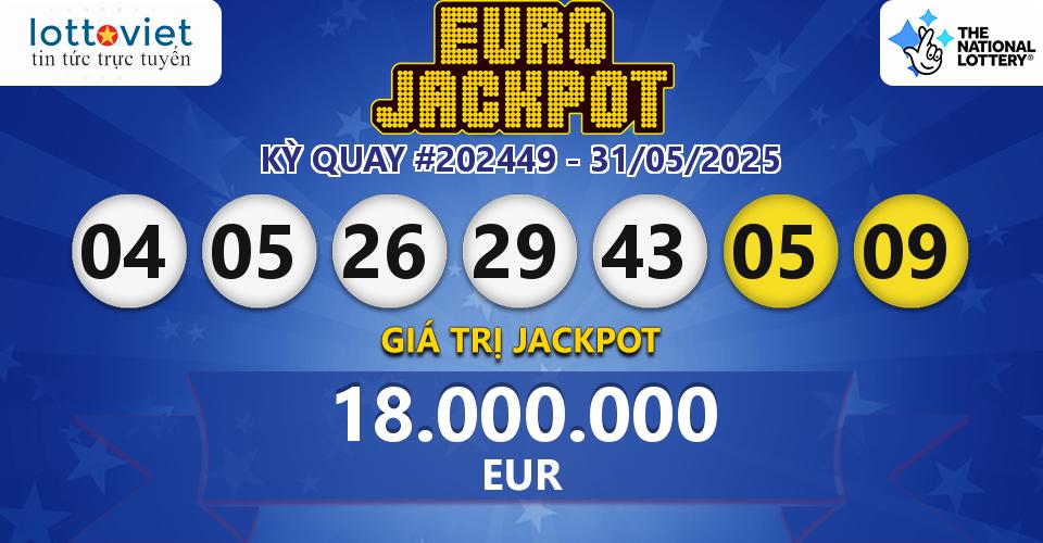 Cập nhật kết quả xổ số châu Âu EuroJackpot hôm nay ngày 31/05/2025