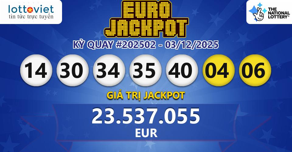 Cập nhật kết quả xổ số châu Âu EuroJackpot hôm nay ngày 03/12/2025
