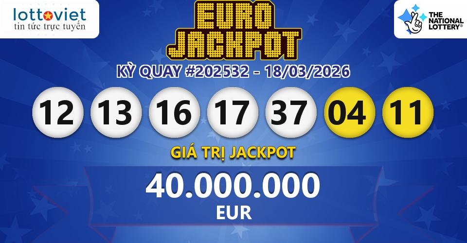 Cập nhật kết quả xổ số châu Âu EuroJackpot hôm nay ngày 18/03/2026
