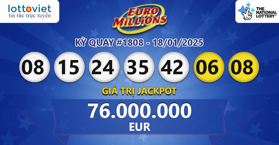 Cập nhật kết quả xổ số châu Âu EuroMillions hôm nay ngày 18/01/2025