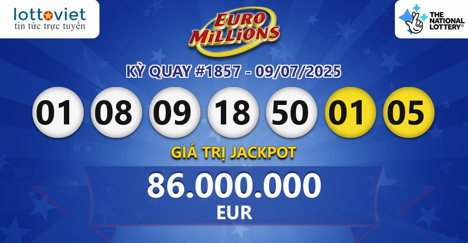 Cập nhật kết quả xổ số châu Âu EuroMillions hôm nay ngày 09/07/2025