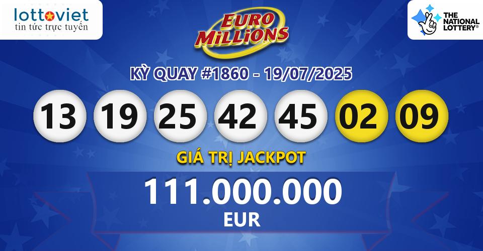 Cập nhật kết quả xổ số châu Âu EuroMillions hôm nay ngày 19/07/2025