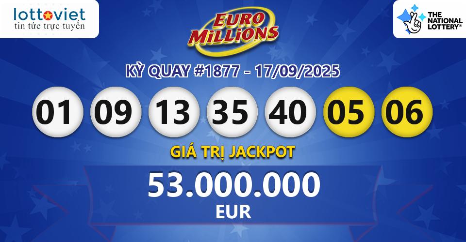 Cập nhật kết quả xổ số châu Âu EuroMillions hôm nay ngày 17/09/2025