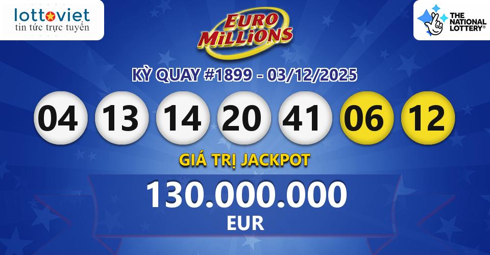 Cập nhật kết quả xổ số châu Âu EuroMillions hôm nay ngày 03/12/2025