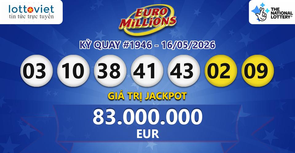 Cập nhật kết quả xổ số châu Âu EuroMillions hôm nay ngày 16/05/2026