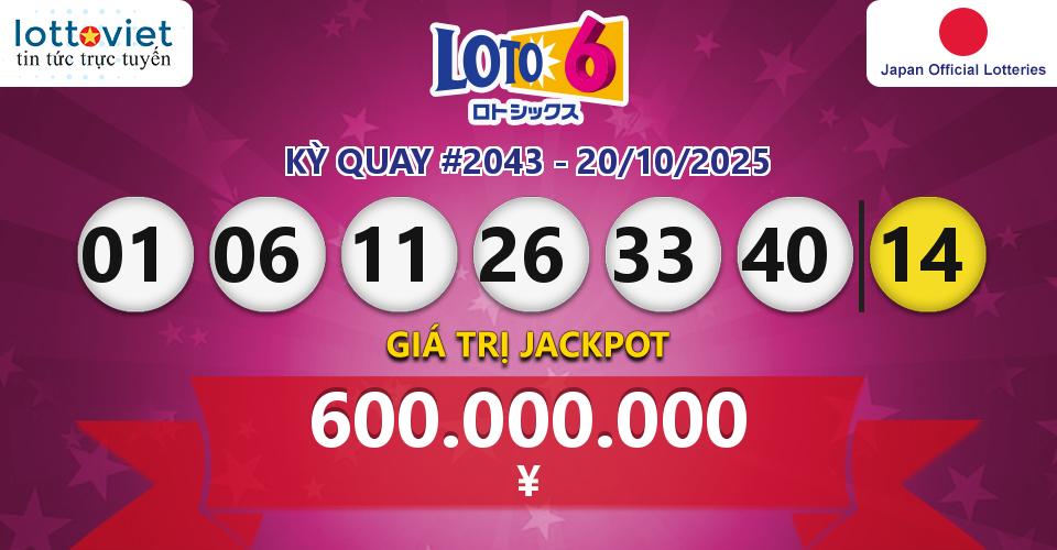 Cập nhật kết quả xổ số Japan Loto 6 hôm nay ngày 20/10/2025