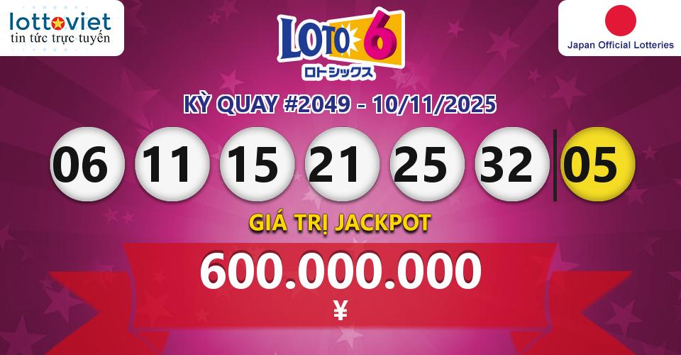 Cập nhật kết quả xổ số Japan Loto 6 hôm nay ngày 10/11/2025