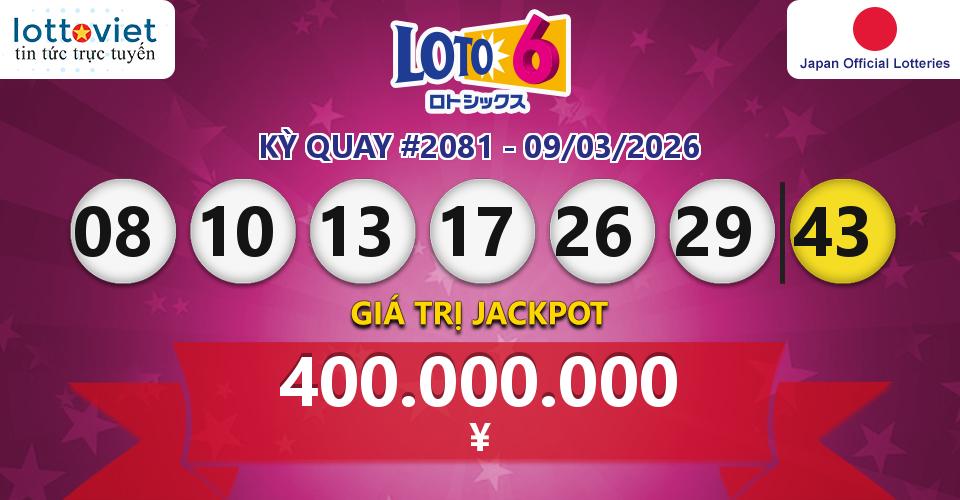 Cập nhật kết quả xổ số Japan Loto 6 hôm nay ngày 09/03/2026