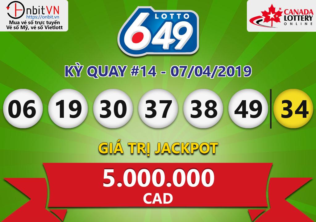 Cập nhật kết quả xổ số Canada-Lotto6/49 ngày 07/04/2019