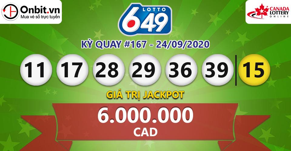 Cập nhật kết quả xổ số Canada Lotto 6/49 hôm nay ngày 24/09/2020
