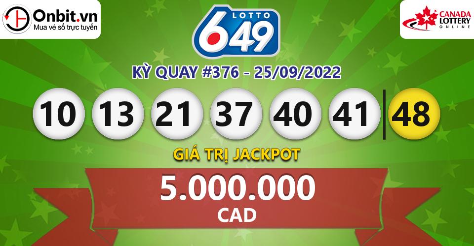 Cập nhật kết quả xổ số Canada Lotto 6/49 hôm nay ngày 25/09/2022