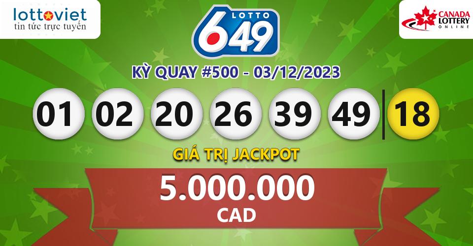 Cập nhật kết quả xổ số Canada Lotto 6/49 hôm nay ngày 03/12/2023