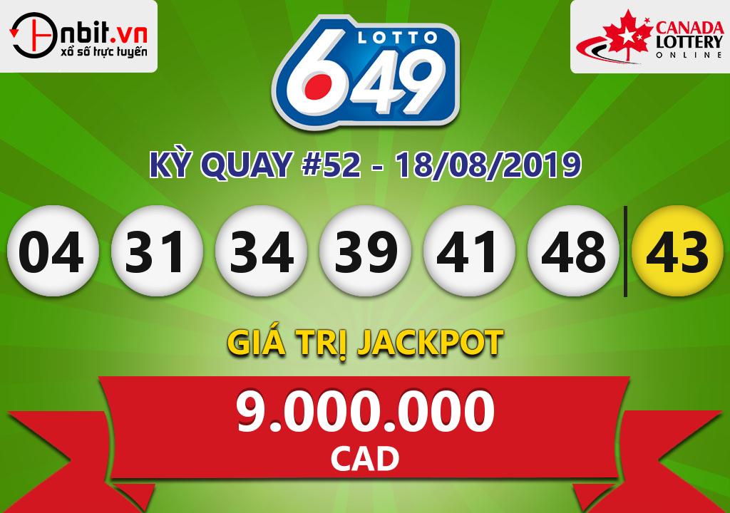 Cập nhật kết quả xổ số Canada Lotto 6/49 ngày 18/08/2019