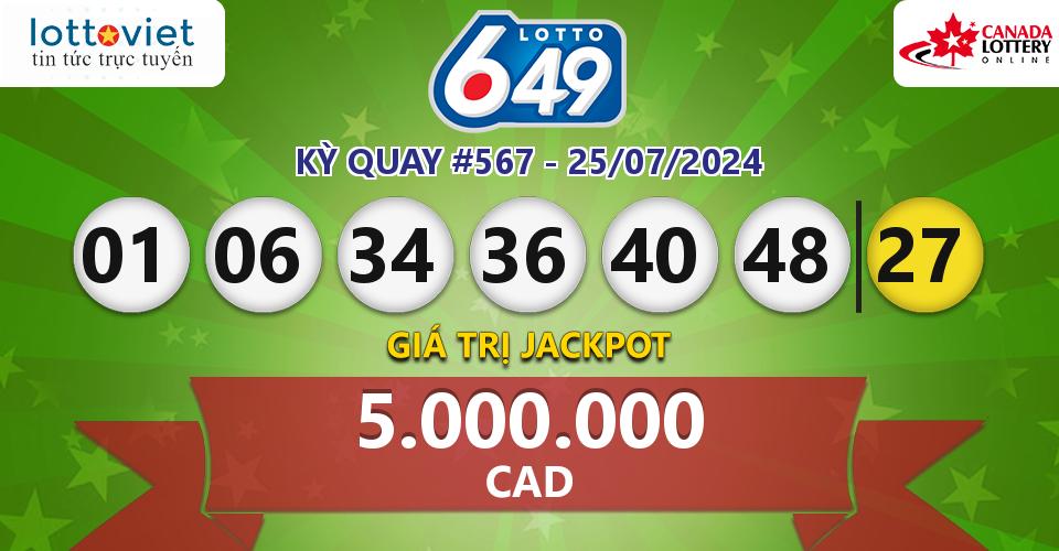 Cập nhật kết quả xổ số Canada Lotto 6/49 hôm nay ngày 25/07/2024