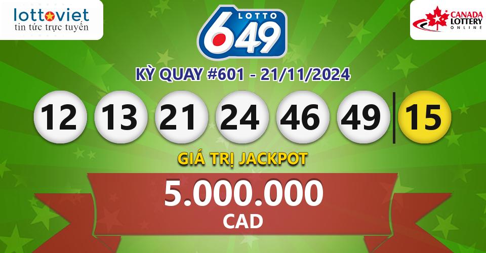 Cập nhật kết quả xổ số Canada Lotto 6/49 hôm nay ngày 21/11/2024