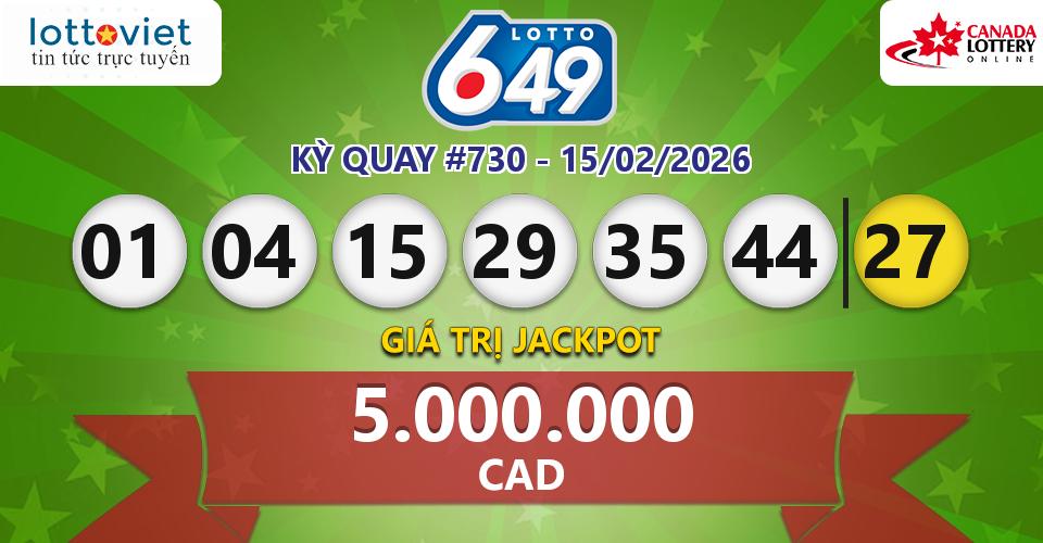 Cập nhật kết quả xổ số Canada Lotto 6/49 hôm nay ngày 15/02/2026