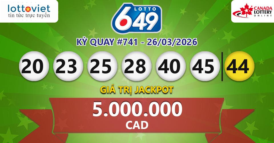 Cập nhật kết quả xổ số Canada Lotto 6/49 hôm nay ngày 26/03/2026