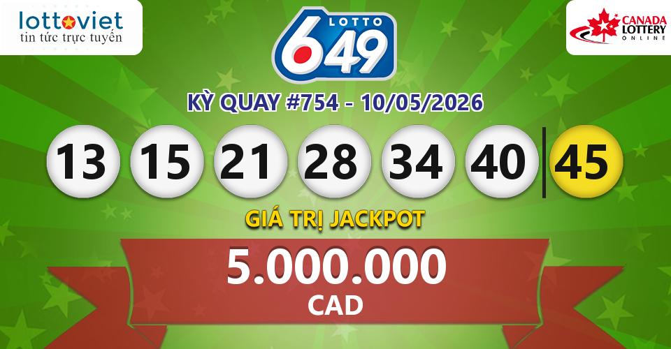 Cập nhật kết quả xổ số Canada Lotto 6/49 hôm nay ngày 10/05/2026