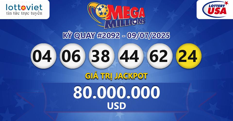 Cập nhật kết quả xổ số Mỹ U.S MegaMillions hôm nay ngày 09/07/2025