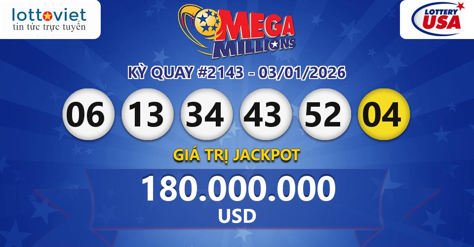 Cập nhật kết quả xổ số Mỹ U.S MegaMillions hôm nay ngày 03/01/2026