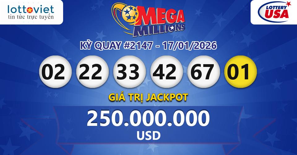 Cập nhật kết quả xổ số Mỹ U.S MegaMillions hôm nay ngày 17/01/2026