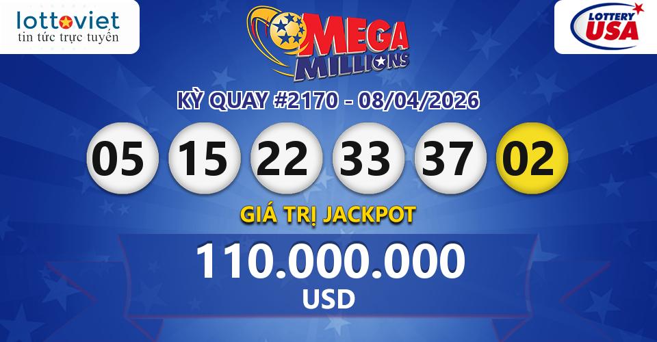 Cập nhật kết quả xổ số Mỹ U.S MegaMillions hôm nay ngày 08/04/2026