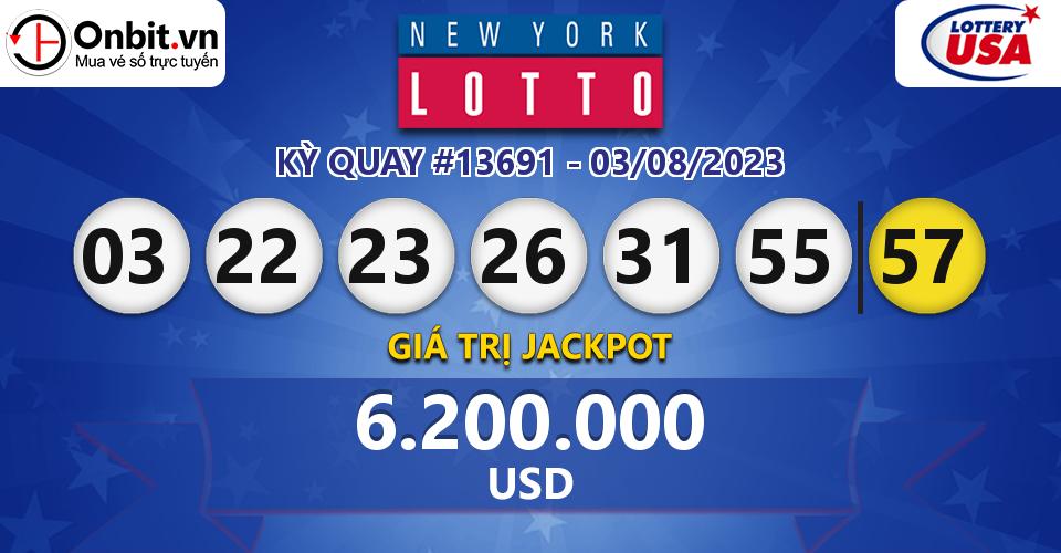 Cập nhật kết quả xổ số Mỹ New York Lotto hôm nay ngày 03/08/2023