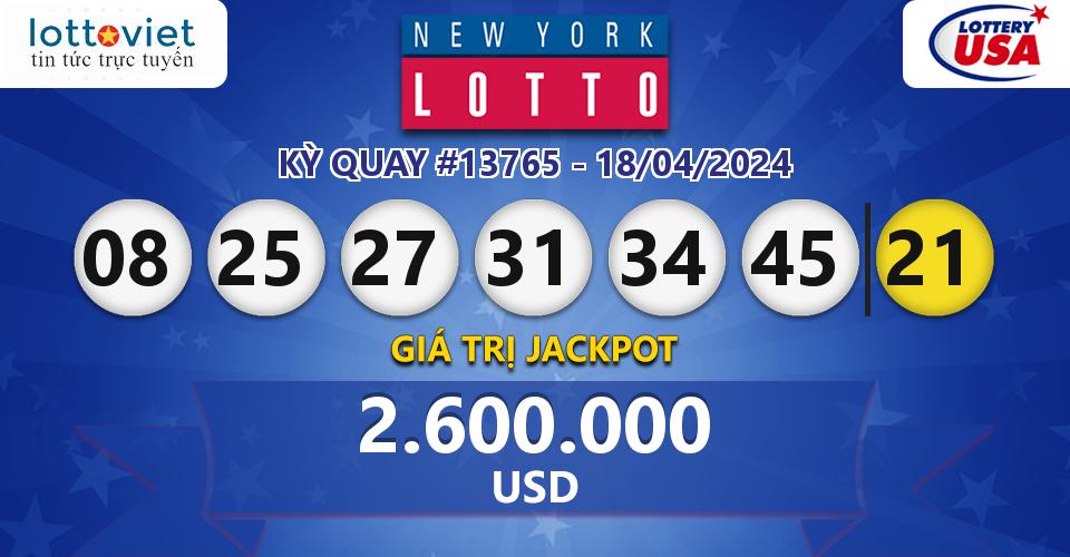 Cập nhật kết quả xổ số Mỹ New York Lotto hôm nay ngày 18/04/2024