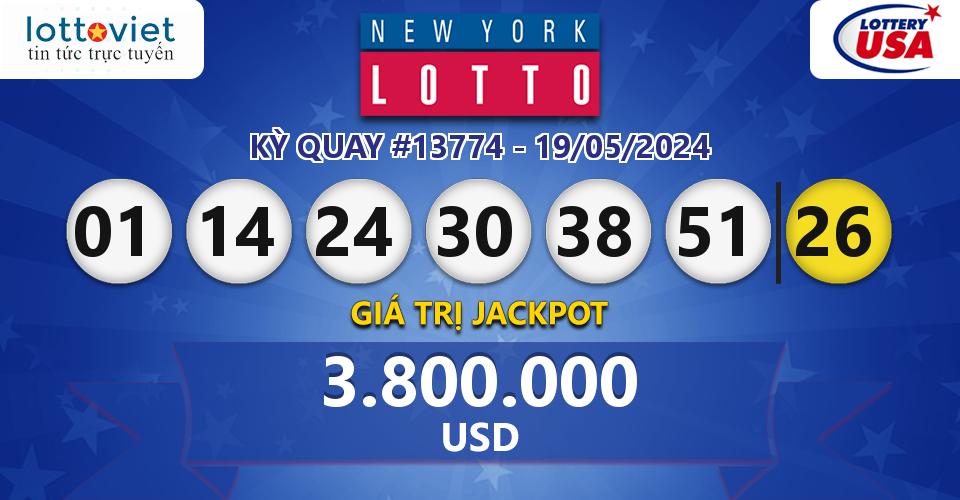 Cập nhật kết quả xổ số Mỹ New York Lotto hôm nay ngày 19/05/2024
