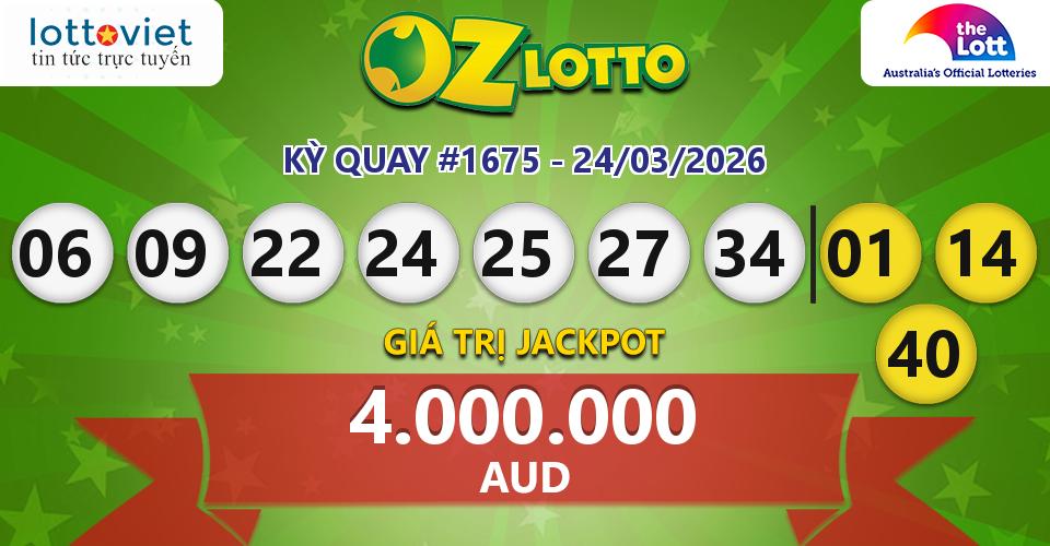 Cập nhật kết quả xổ số Úc Oz Lotto hôm nay ngày 24/03/2026