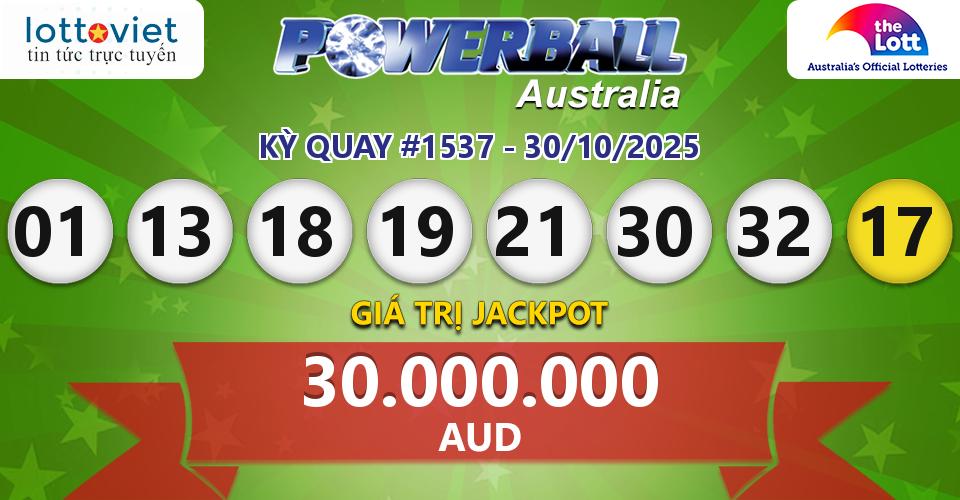 Cập nhật kết quả xổ số Úc Australia PowerBall hôm nay ngày 30/10/2025