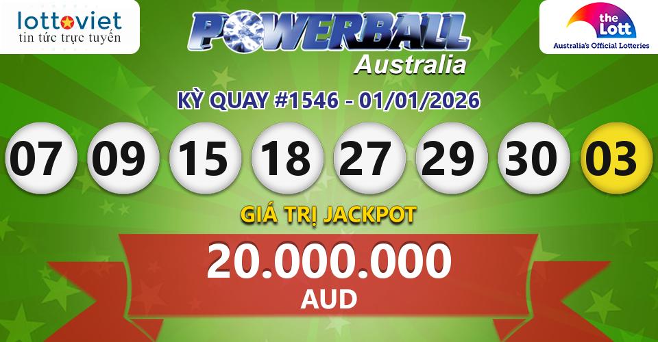 Cập nhật kết quả xổ số Úc Australia PowerBall hôm nay ngày 01/01/2026