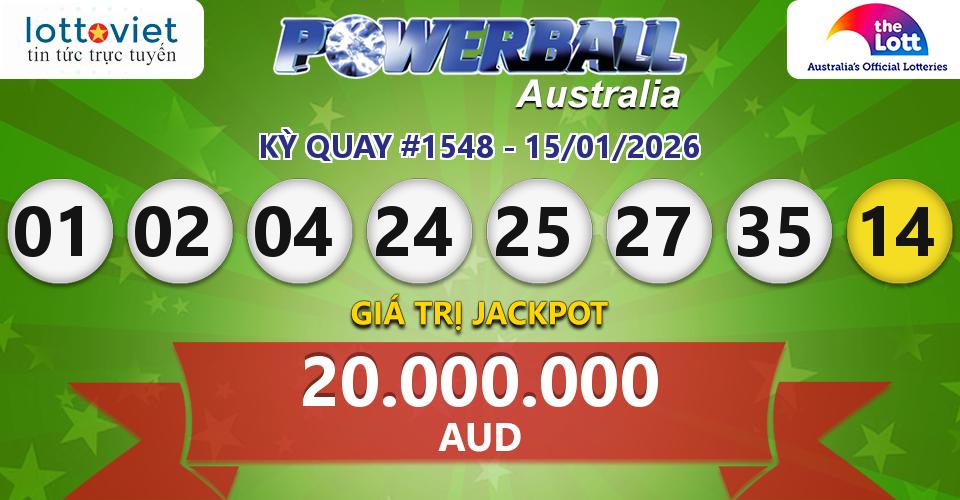 Cập nhật kết quả xổ số Úc Australia PowerBall hôm nay ngày 15/01/2026