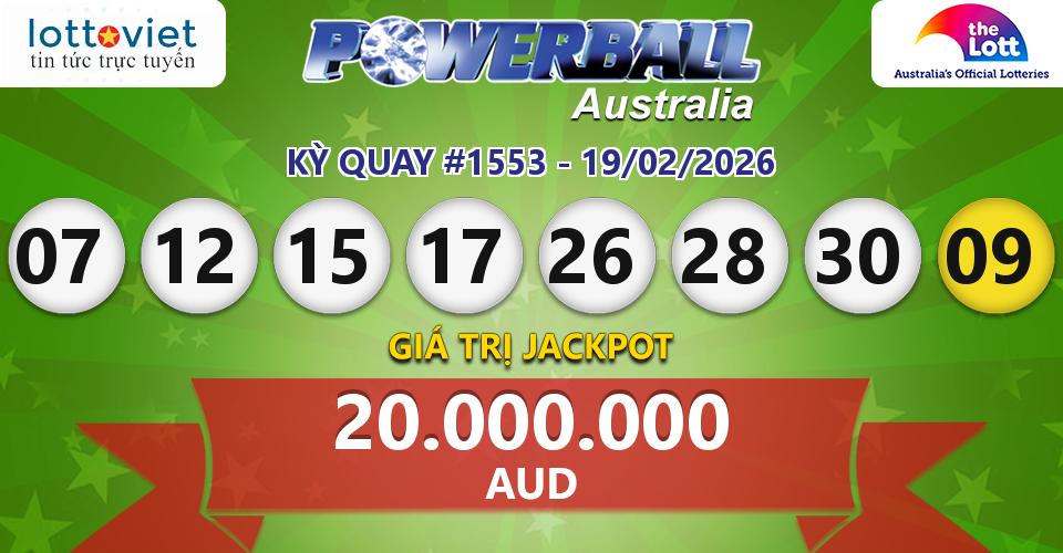 Cập nhật kết quả xổ số Úc Australia PowerBall hôm nay ngày 19/02/2026