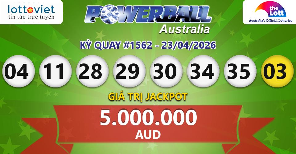 Cập nhật kết quả xổ số Úc Australia PowerBall hôm nay ngày 23/04/2026