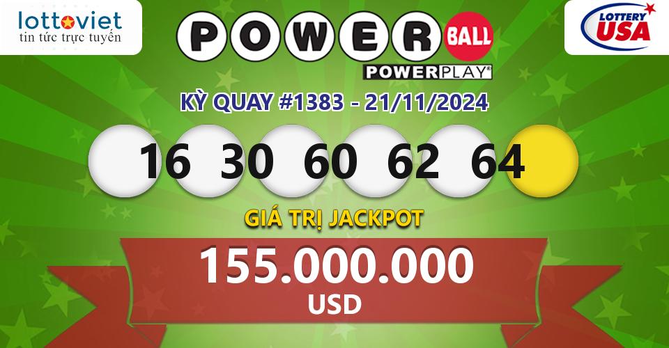 Cập nhật kết quả xổ số Mỹ U.S PowerBall hôm nay ngày 21/11/2024