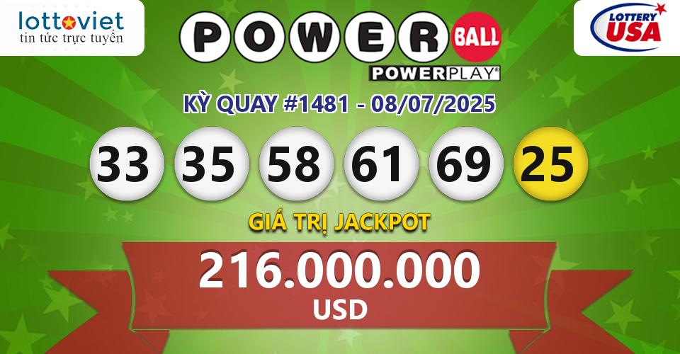 Cập nhật kết quả xổ số Mỹ U.S PowerBall hôm nay ngày 08/07/2025