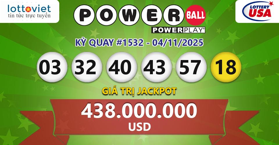 Cập nhật kết quả xổ số Mỹ U.S PowerBall hôm nay ngày 04/11/2025