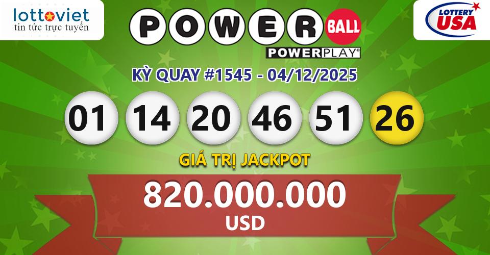 Cập nhật kết quả xổ số Mỹ U.S PowerBall hôm nay ngày 04/12/2025
