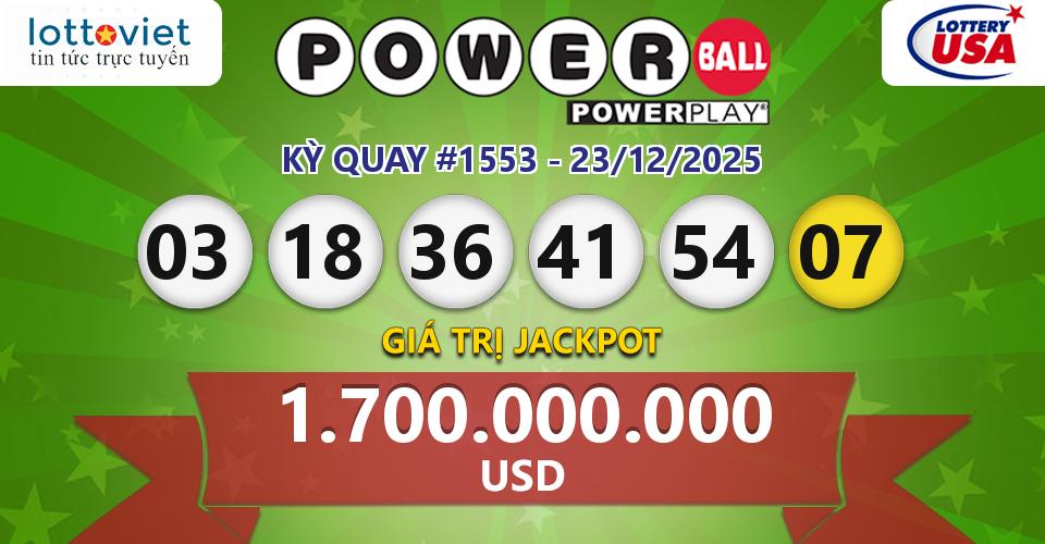 Cập nhật kết quả xổ số Mỹ U.S PowerBall hôm nay ngày 23/12/2025