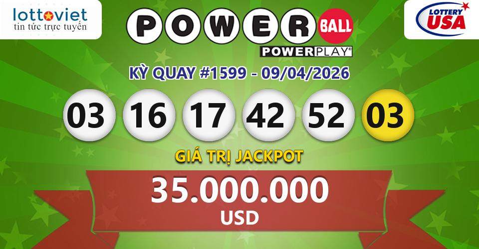 Cập nhật kết quả xổ số Mỹ U.S PowerBall hôm nay ngày 09/04/2026