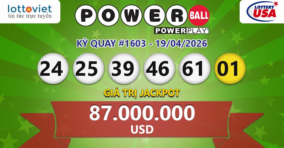 Cập nhật kết quả xổ số Mỹ U.S PowerBall hôm nay ngày 19/04/2026