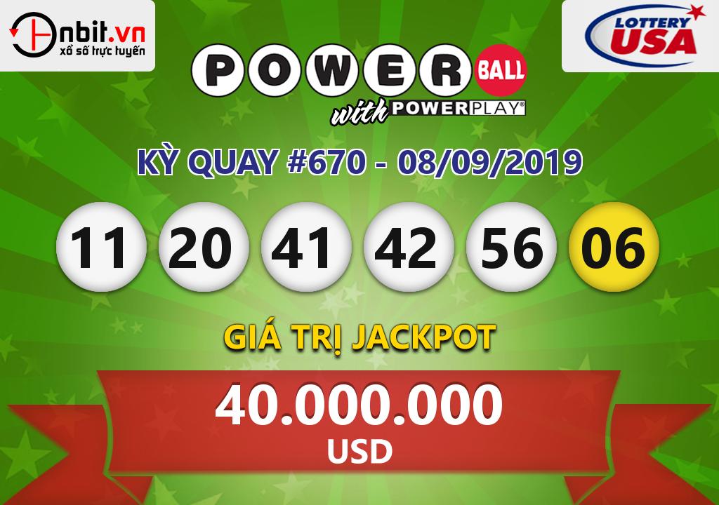 Cập nhật kết quả xổ số U.S PowerBall ngày 08/09/2019