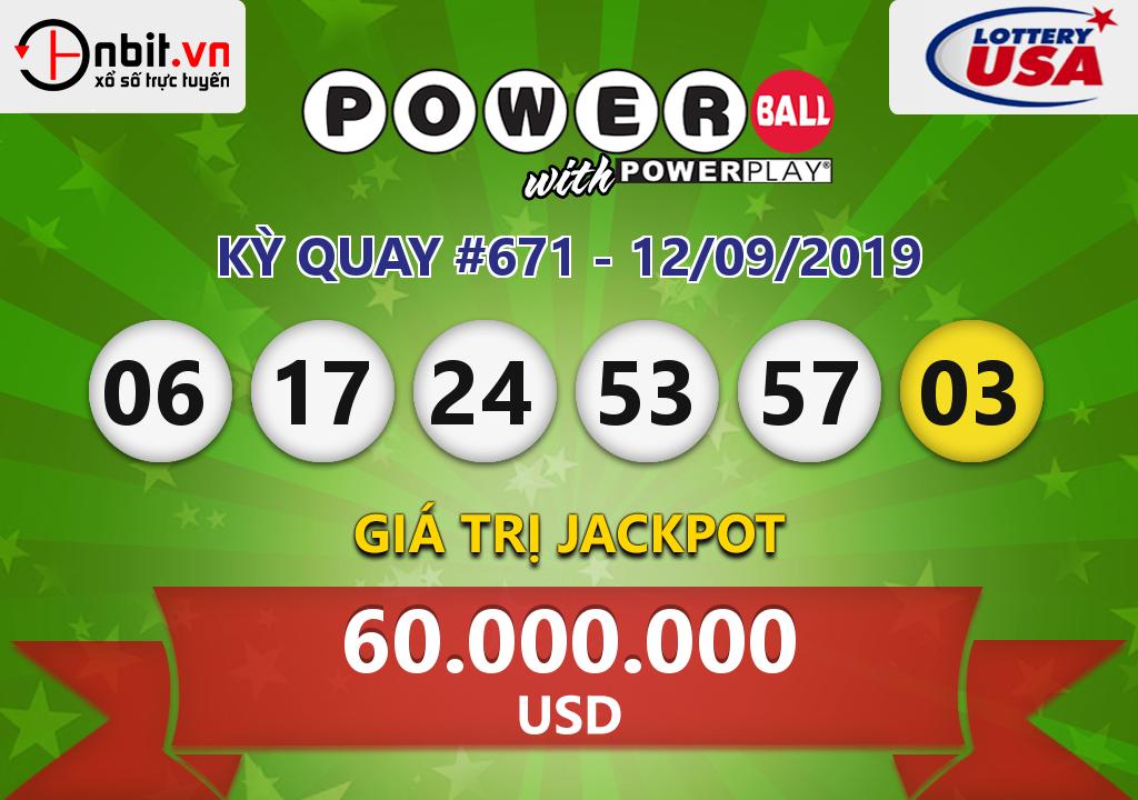 Cập nhật kết quả xổ số U.S PowerBall ngày 12/09/2019