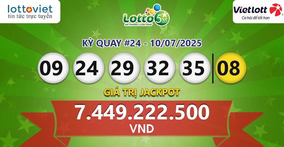 Cập nhật kết quả xổ số Vietlott Lotto 5/35 hôm nay ngày 10/07/2025