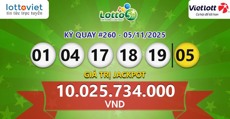Cập nhật kết quả xổ số Vietlott Lotto 5/35 hôm nay ngày 05/11/2025